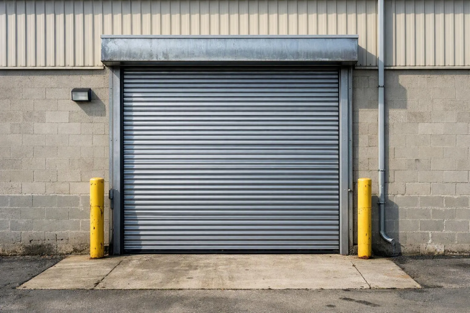 Commercial overhead door on a shop building