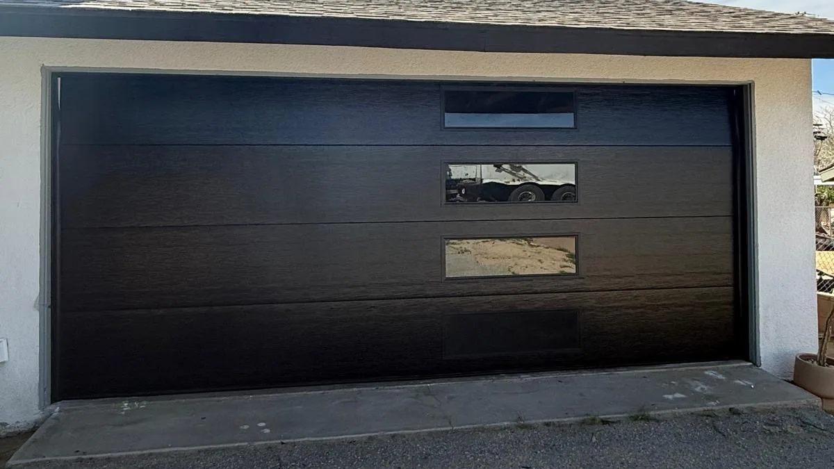 Dark wood flash door with windows