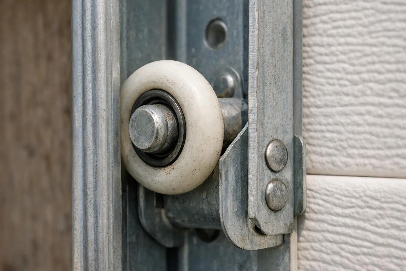 Garage door track and rollers on a sectional door